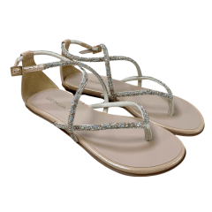 Sandália Luz da Lua 52210065 Couro Natural com Strass Bege