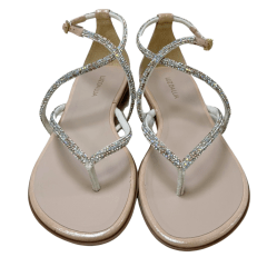 Sandália Luz da Lua 52210065 Couro Natural com Strass Bege