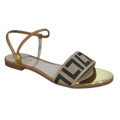 Sandália Luz da Lua 53120043 2 em 1 Couro Natural Amêndoa