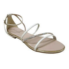 Sandália Luz da Lua 54870066 Couro Natural Strass Off White