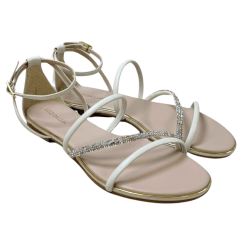 Sandália Luz da Lua 54870066 Couro Natural Strass Off White