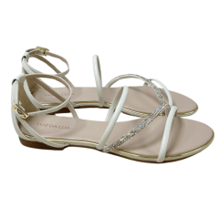 Sandália Luz da Lua 54870066 Couro Natural Strass Off White