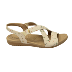 Sandália Usaflex R1874 Couro Natural estampado Bege