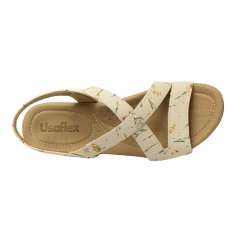 Sandália Usaflex R1874 Couro Natural estampado Bege