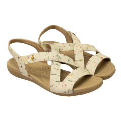 Sandália Usaflex R1874 Couro Natural estampado Bege