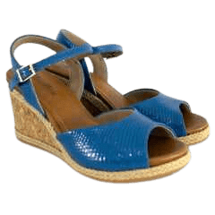 Sandália Usaflex AC4903 Anabela Couro Croco Gloss Azul
