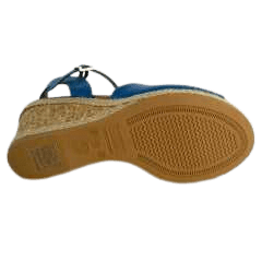Sandália Usaflex AC4903 Anabela Couro Croco Gloss Azul