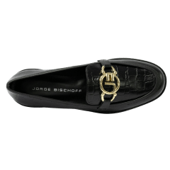 Sapato Jorge Bischoff J18524001001 Loafer em Couro com textura Croco Preto