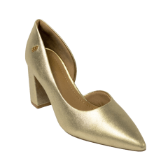 Sapato Usaflex AH0508 Scarpin em Couro Natural Dourado