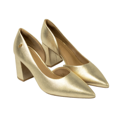 Sapato Usaflex AH0508 Scarpin em Couro Natural Dourado
