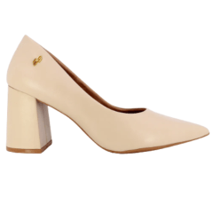 Sapato Usaflex AH0511 Scarpin salto Bloco em Couro Natural