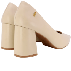 Sapato Usaflex AH0511 Scarpin salto Bloco em Couro Natural