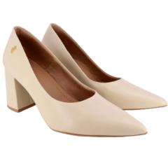 Sapato Usaflex AH0511 Scarpin salto Bloco em Couro Natural