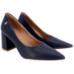 Sapato Usaflex AH0511 Scarpin salto Bloco em Couro Natural