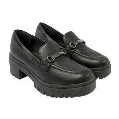 Sapato Usaflex AJ0904 Loafer plataforma em couro natural Preto
