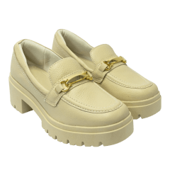Sapato Usaflex AJ0904 Loafer plataforma em Couro Natural Vanilla Nude