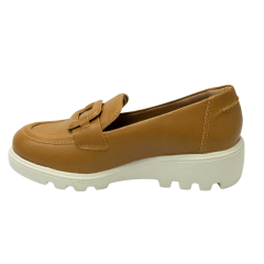 Sapato Usaflex AL1503 Loafer em Couro Natural Caramelo