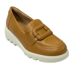 Sapato Usaflex AL1503 Loafer em Couro Natural Caramelo