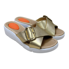 Tamanco Usaflex AL4300 Couro Natural Dourado