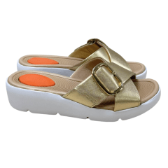 Tamanco Usaflex AL4300 Couro Natural Dourado