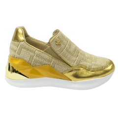 Tênis Luz da Lua 58120004 Sneakers em  Tecido Knit Dourado