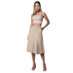 Blusa Rosa Tatuada 10503 Cropped Costura Bordada Linho