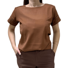 Blusa Rosa Tatuada 10543 Supremo Flow com detalhe em Renda Marrom Café