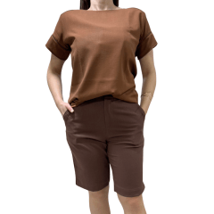 Blusa Rosa Tatuada 10543 Supremo Flow com detalhe em Renda Marrom Café