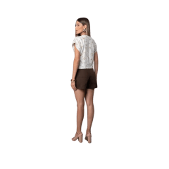 Blusa Rosa Tatuada 10547 Linho Bordado com Botões Unica