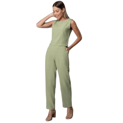 Calça Rosa Tatuada 10533 Linho Reta Verde Menta