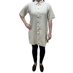 Camisa Rosa Tatuada 9921 Alongada Linho