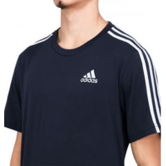Camiseta Adidas GA4534 Clássica em Algodão 3 listras Azul Marinho