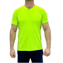 Camiseta Praxis V24130 Gola V tecido perfurado Verde Neon