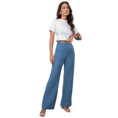 Cropped Rosa Tatuada 9934 Algodão com Nervuras Branco